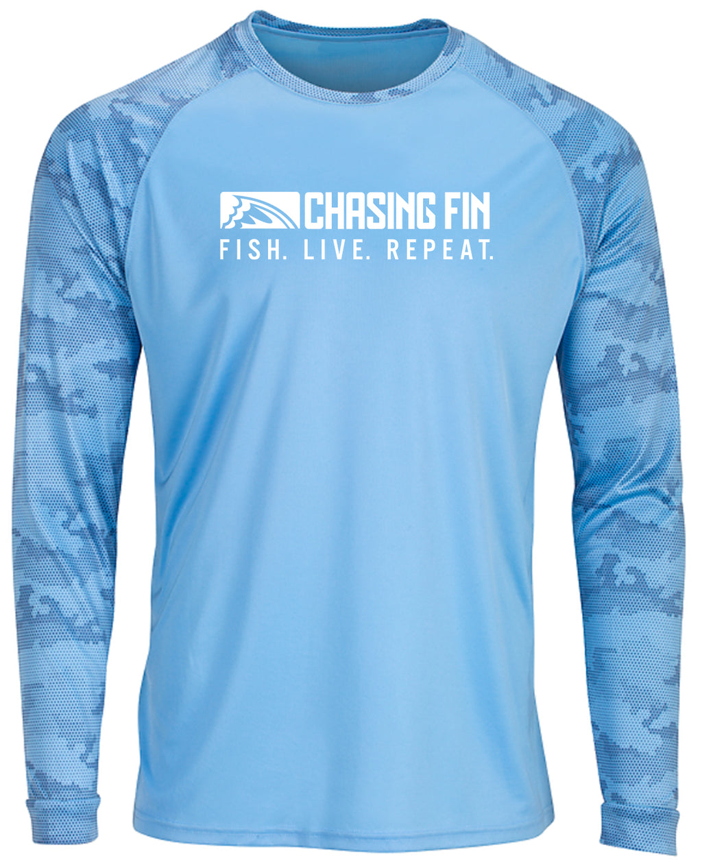 ProFin Camo FISH LIVE REPEAT Performance Long Sleeve Shirt Blue Mist