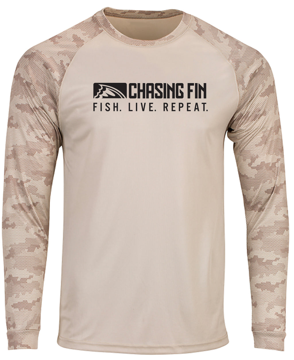 ProFin Camo FISH LIVE REPEAT Performance Long Sleeve Shirt Sand