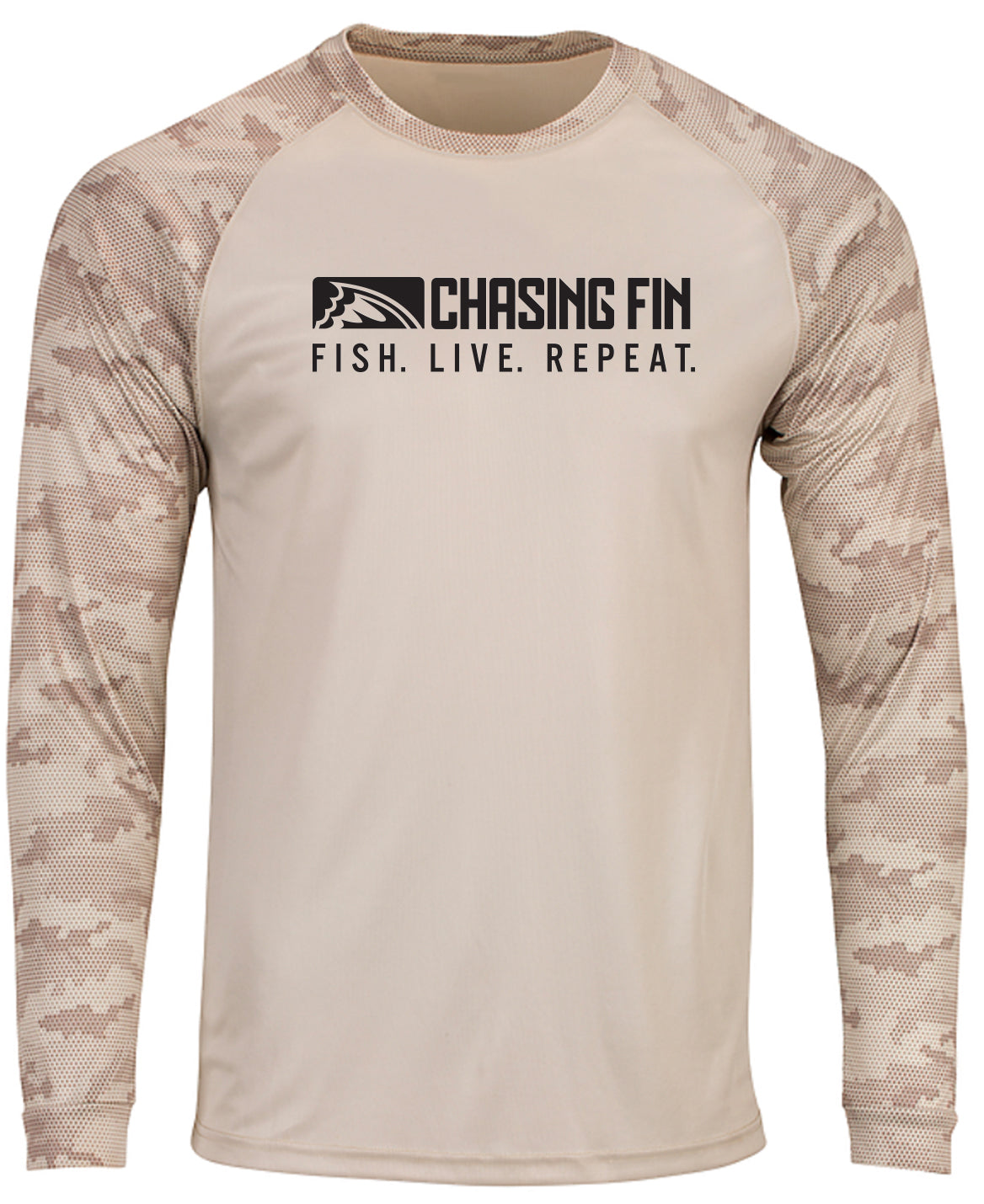 ProFin Camo FISH LIVE REPEAT Performance Long Sleeve Shirt Sand