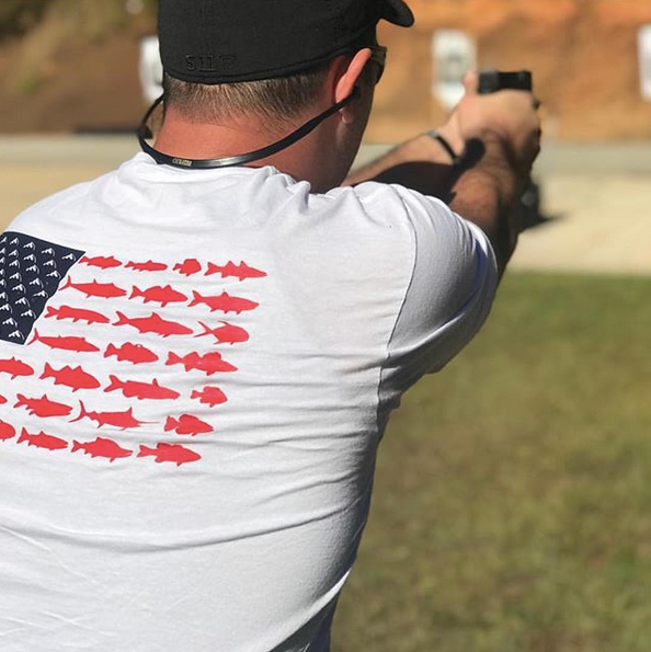 Distressed American Fish Flag T-Shirt (White)
