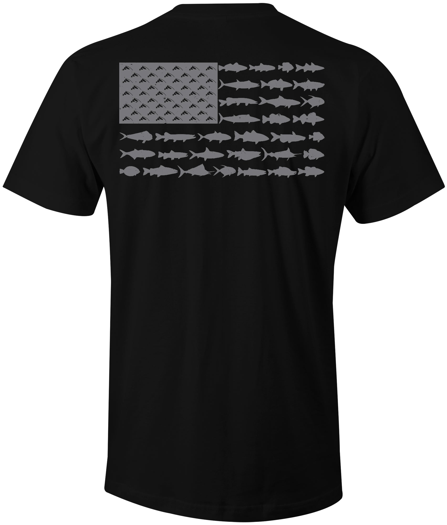 Distressed American Fish Flag Patriotic T-Shirt (Black)