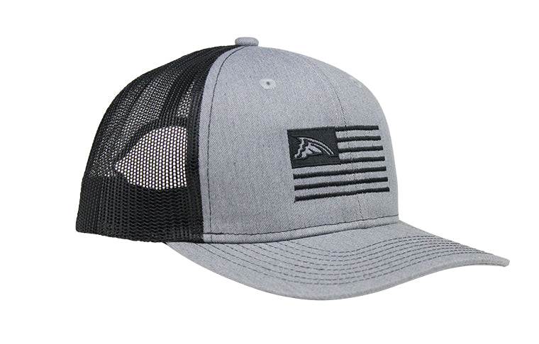 Heather Gray & Black Flag Mesh Trucker Hat