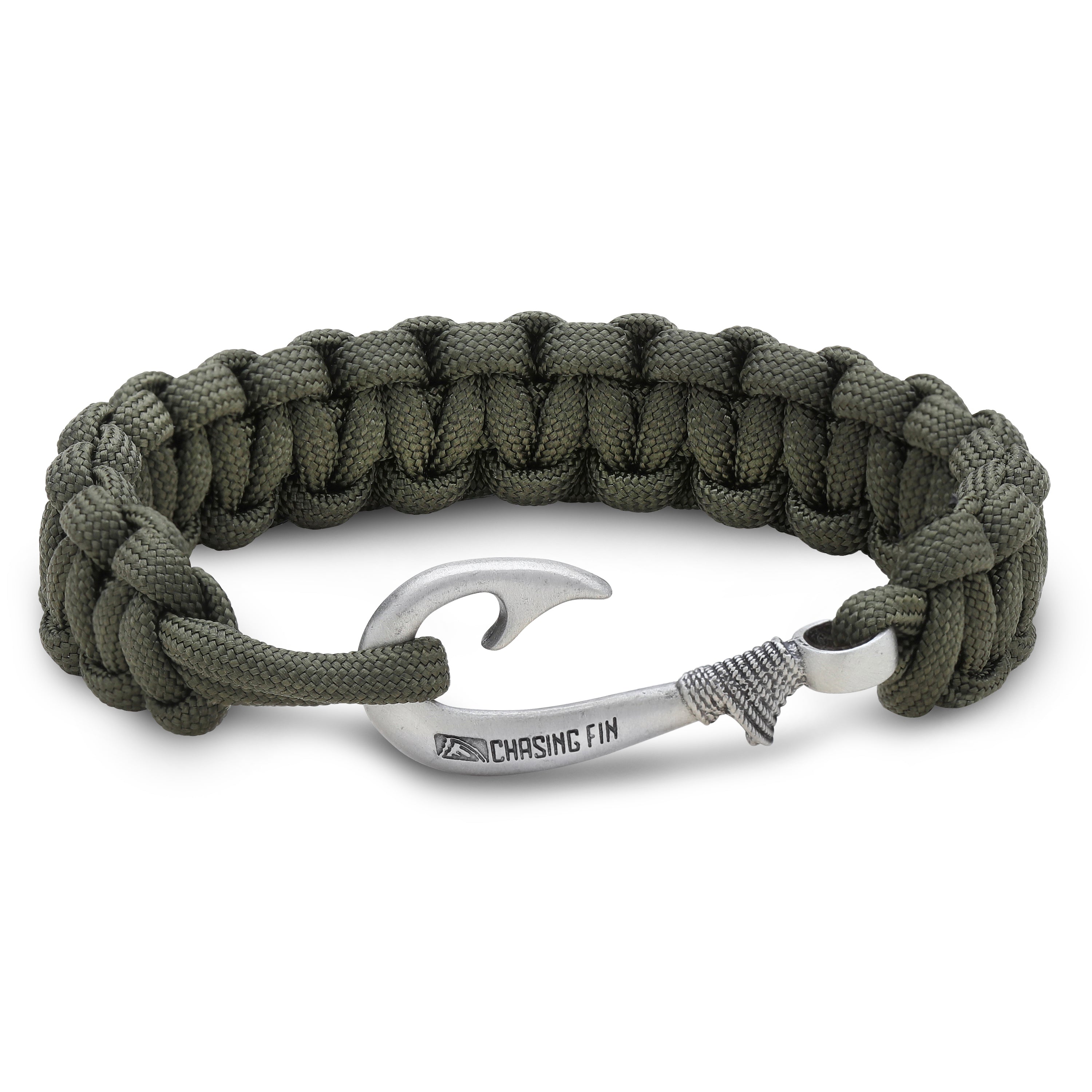 Olive Drab Cobra Braid Fish Hook Bracelet
