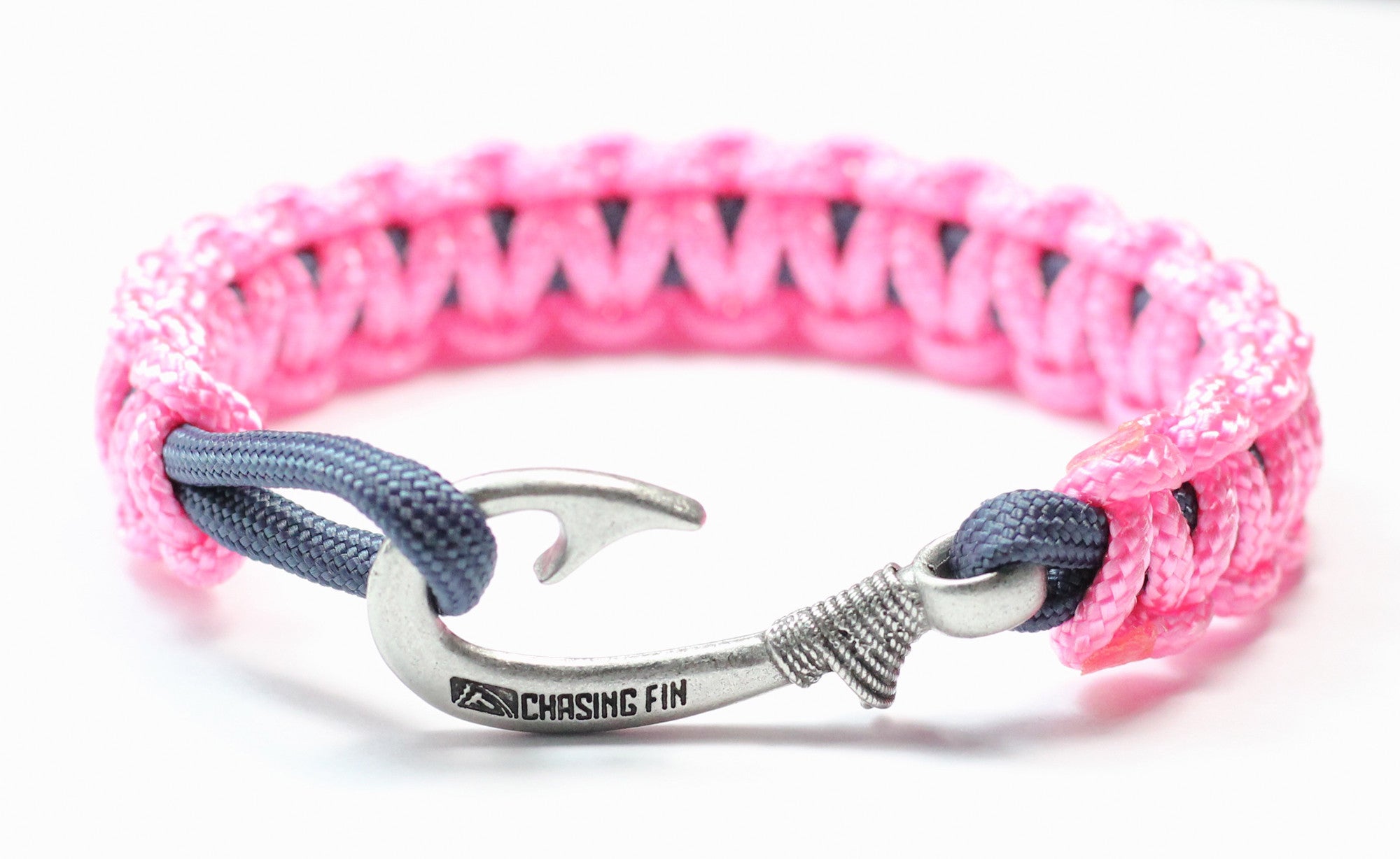 Pink & Navy Slim Cobra Braid Fish Hook Bracelet
