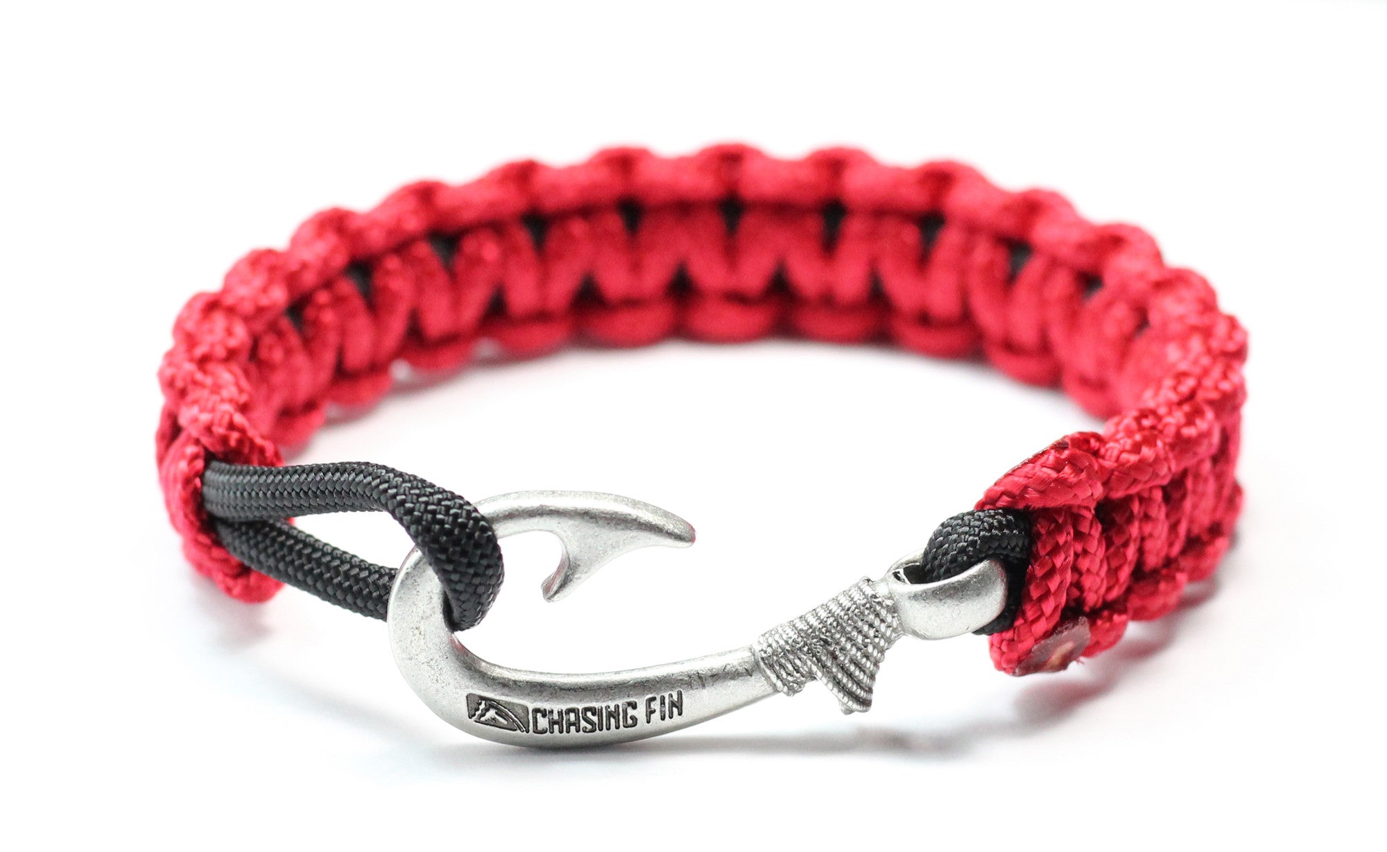 Red & Black Slim Cobra Braid Fish Hook Bracelet

