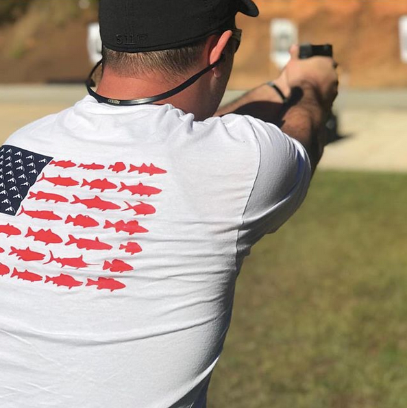 Distressed American Fish Flag T-Shirt (White)