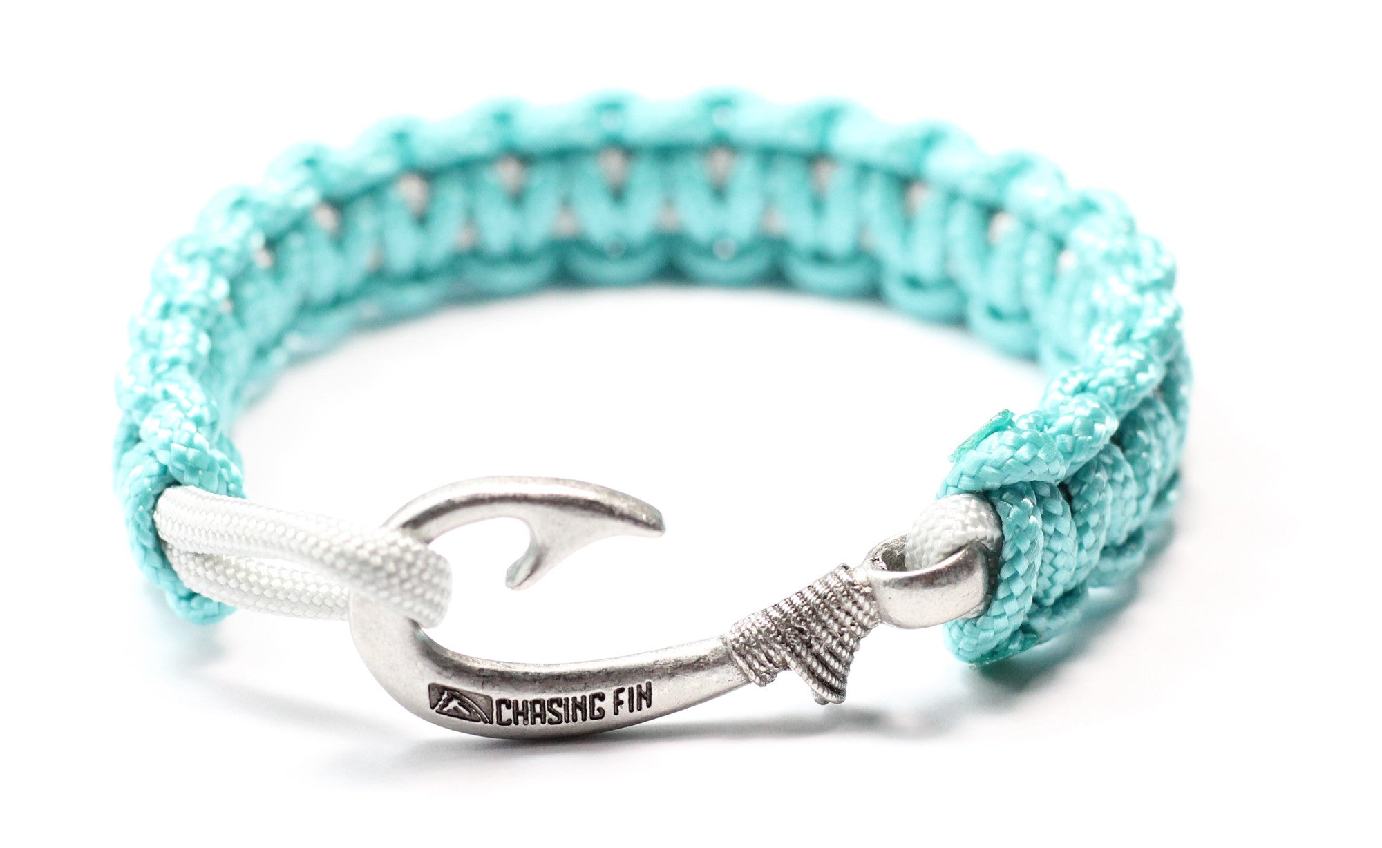 Turquoise & Silver Slim Cobra Braid Fish Hook Bracelet
