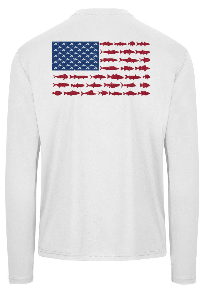 Unisex American Fish Flag Performance Patriotic Shirt (White)
