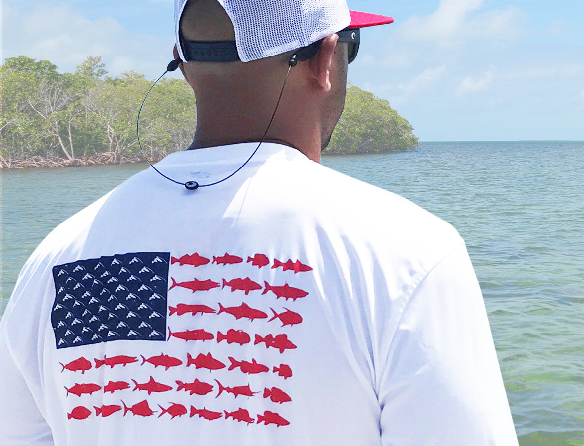Unisex American Fish Flag Performance Patriotic Shirt (White)
 