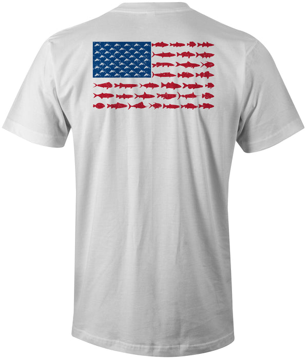 Distressed American Fish Flag T-Shirt (White)
