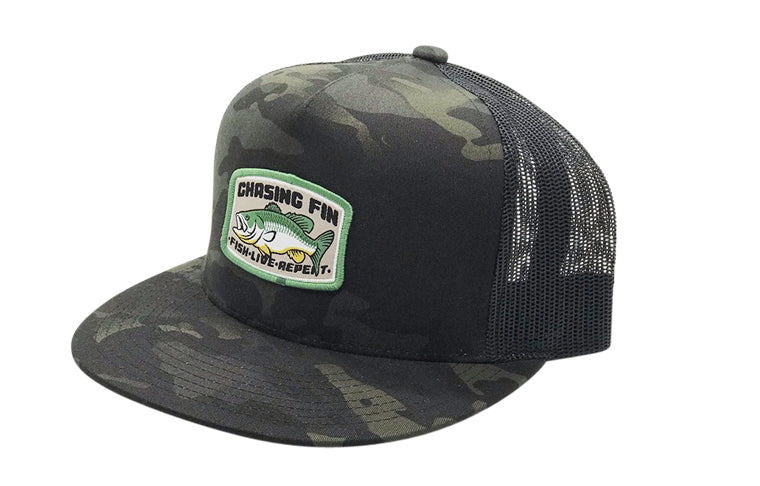 Bass Catcher Black Camo Trucker Cap (Flat Bill) – Fish Hook