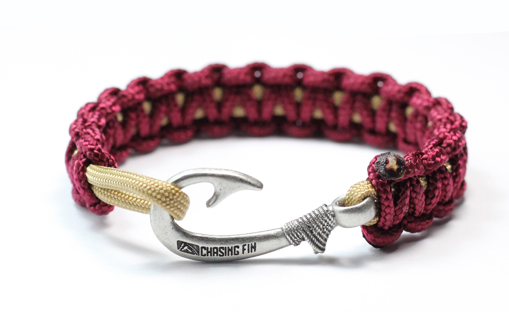 New Slim Cobra Braid Fish Hook Bracelet (Garnet & Gold)