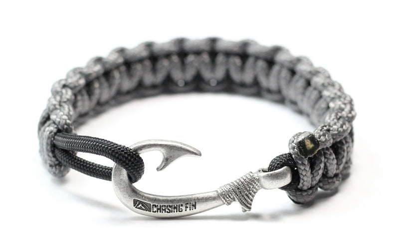 New Slim Cobra Braid Fish Hook Bracelet (Charcoal & Black)