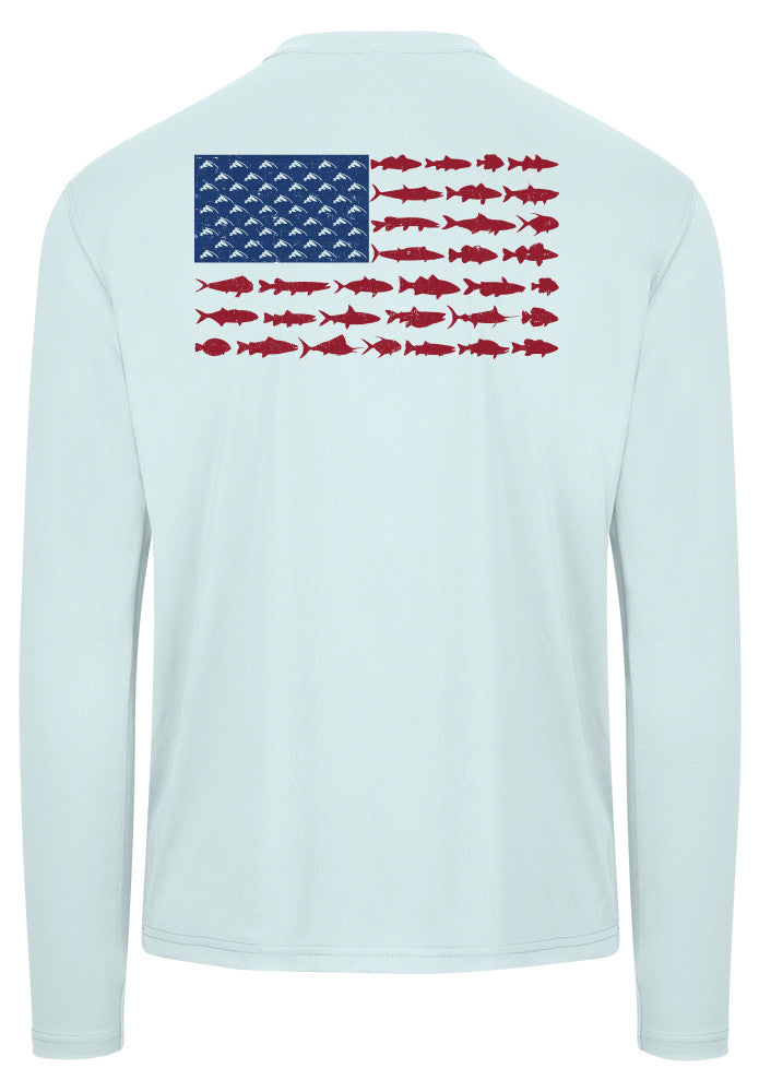American Fish Flag Patriotic Performance Shirt (Arctic Blue)