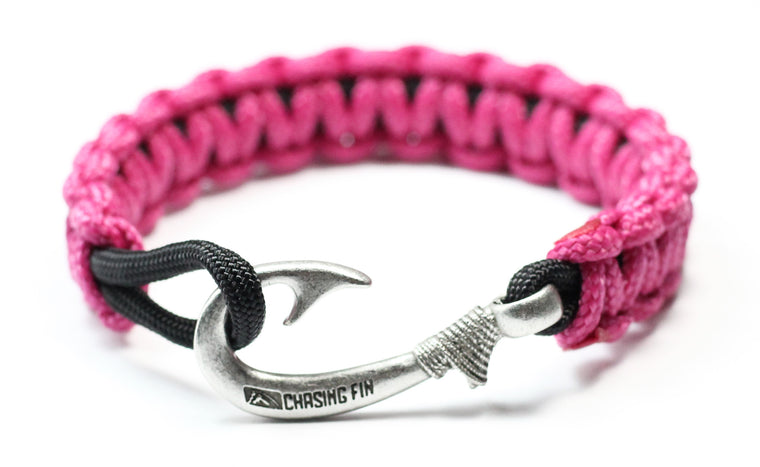 New Slim Cobra Braid Fish Hook Bracelet (Fuchsia & Black)