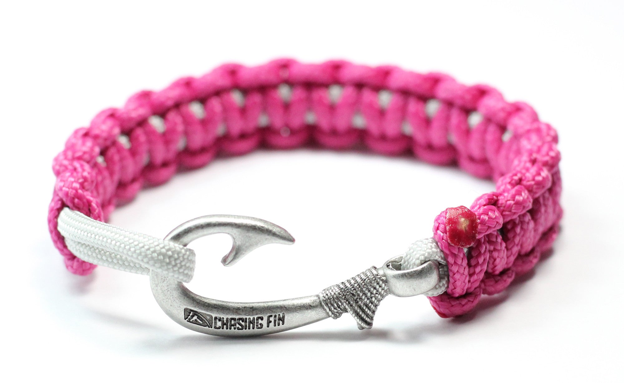 Fuchsia & Silver Slim Cobra Braid Fish Hook Bracelet