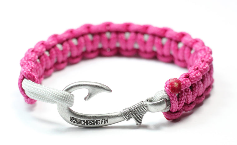 New Slim Cobra Braid Fish Hook Bracelet (Fuchsia & Silver)