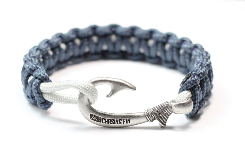 New Slim Cobra Braid Fish Hook Bracelet (Navy & Silver Gray)