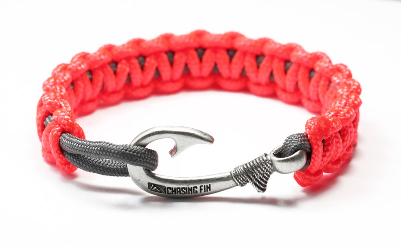 New Slim Cobra Braid Fish Hook Bracelet (Neon Orange & Gray)