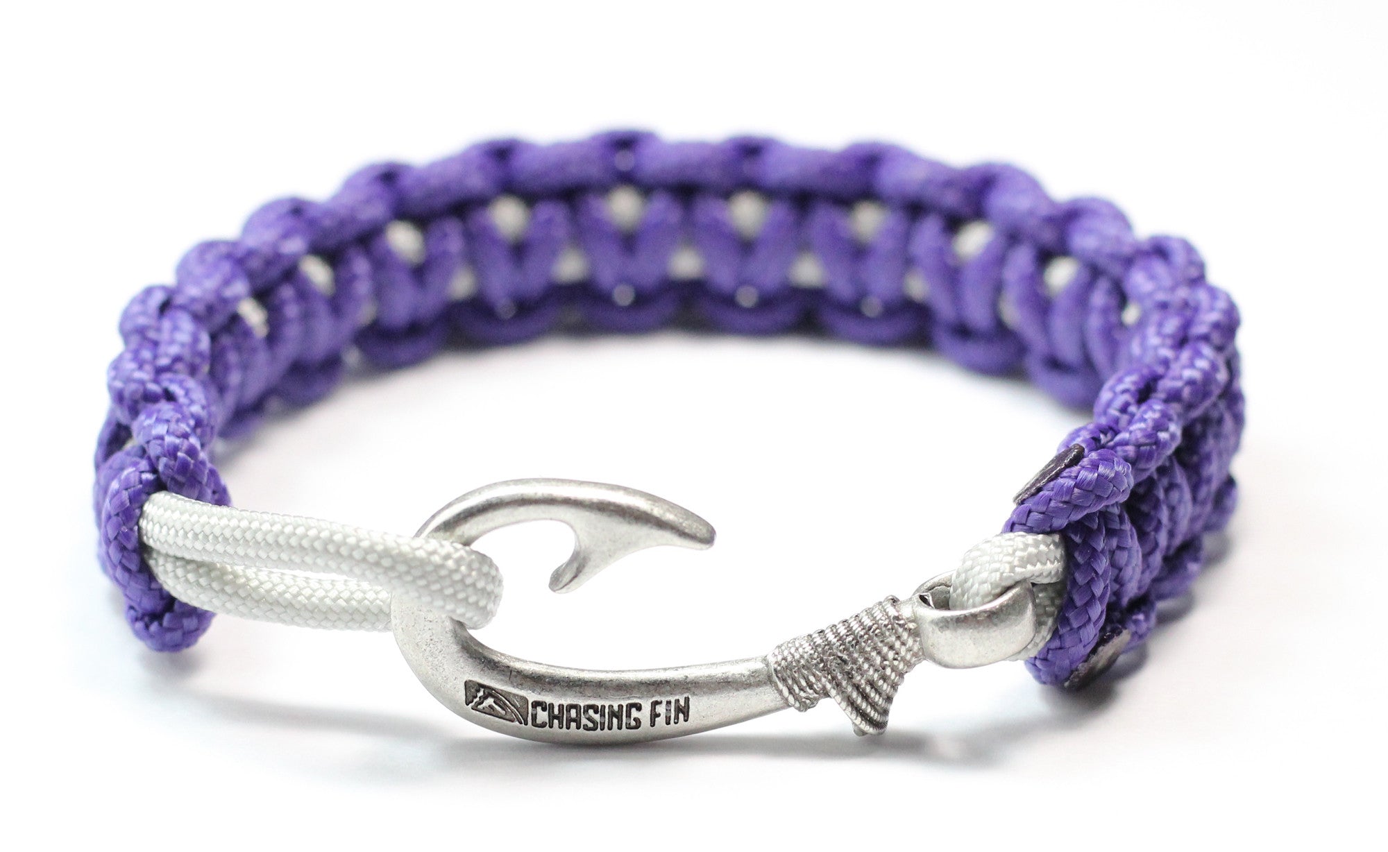 Purple & Silver Slim Cobra Braid Fish Hook Bracelet