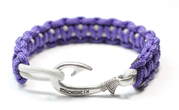 New Slim Cobra Braid Fish Hook Bracelet (Purple & Silver)
