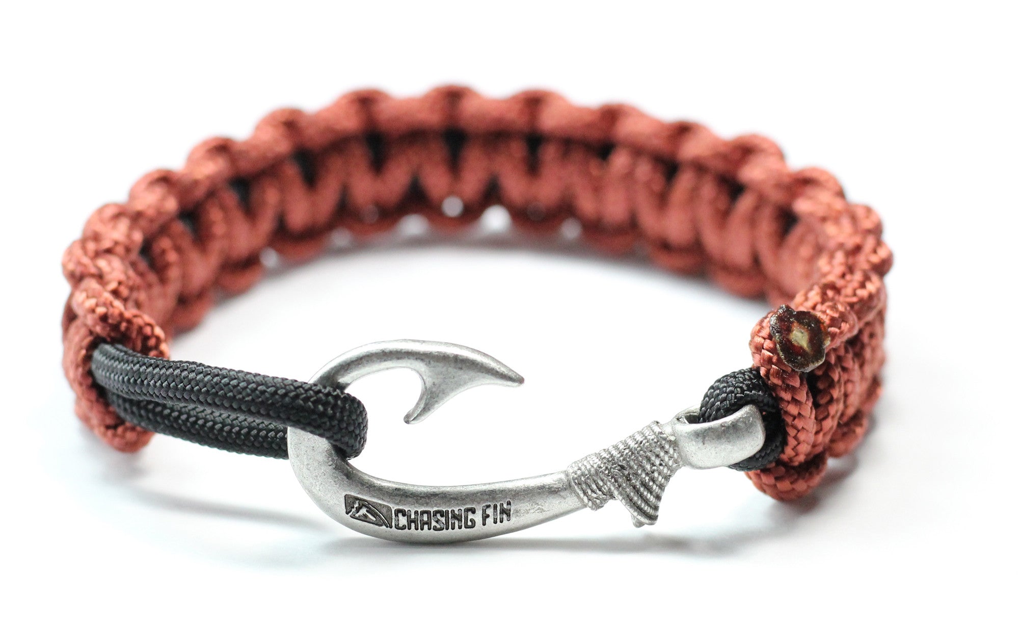New Slim Cobra Braid Fish Hook Bracelet (Rust & Black)