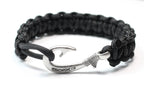 Solid Black Slim Cobra Braid Fish Hook Bracelet
